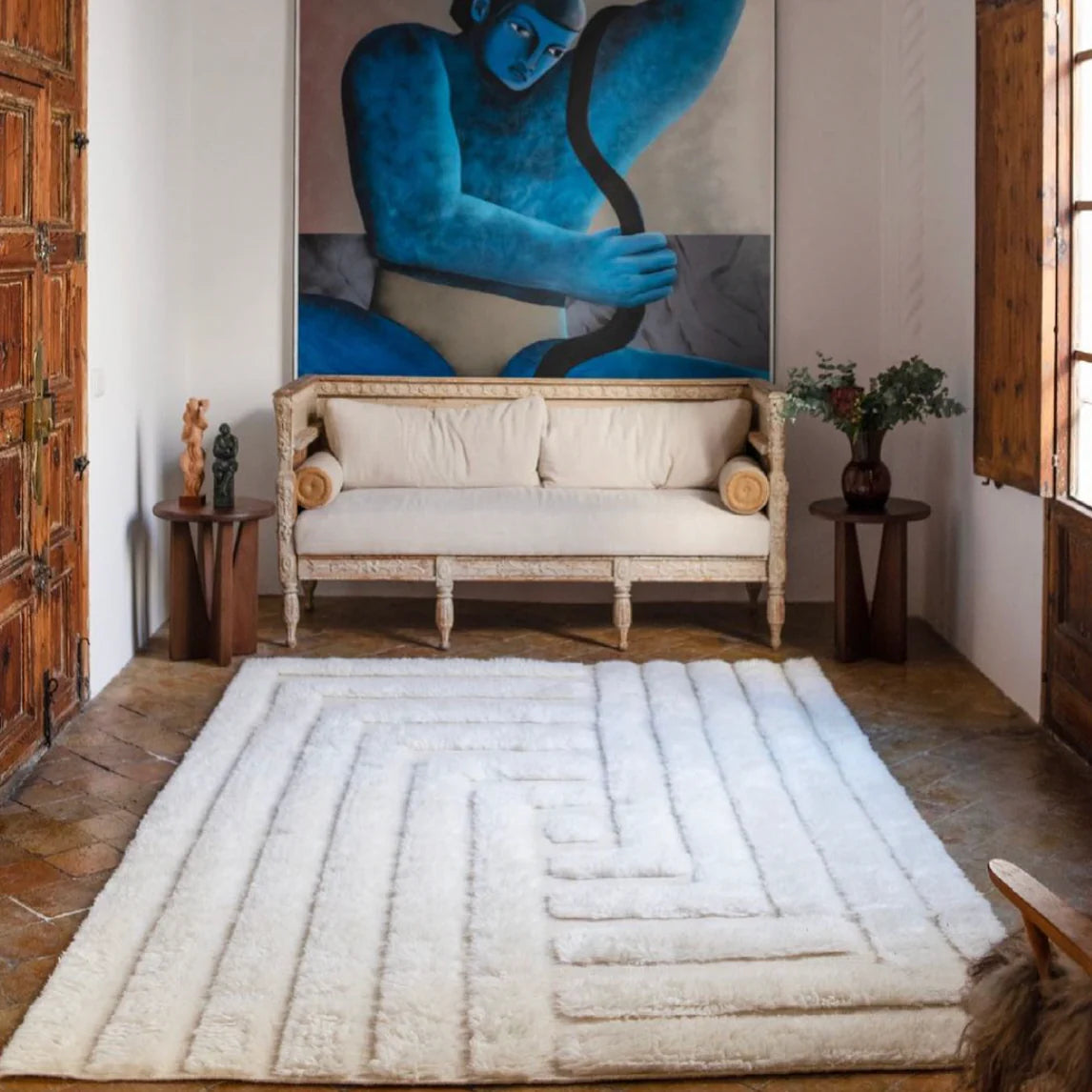 White Labyrinth Rug Texture Shaggy Labyrinth White Rug – UMA Online