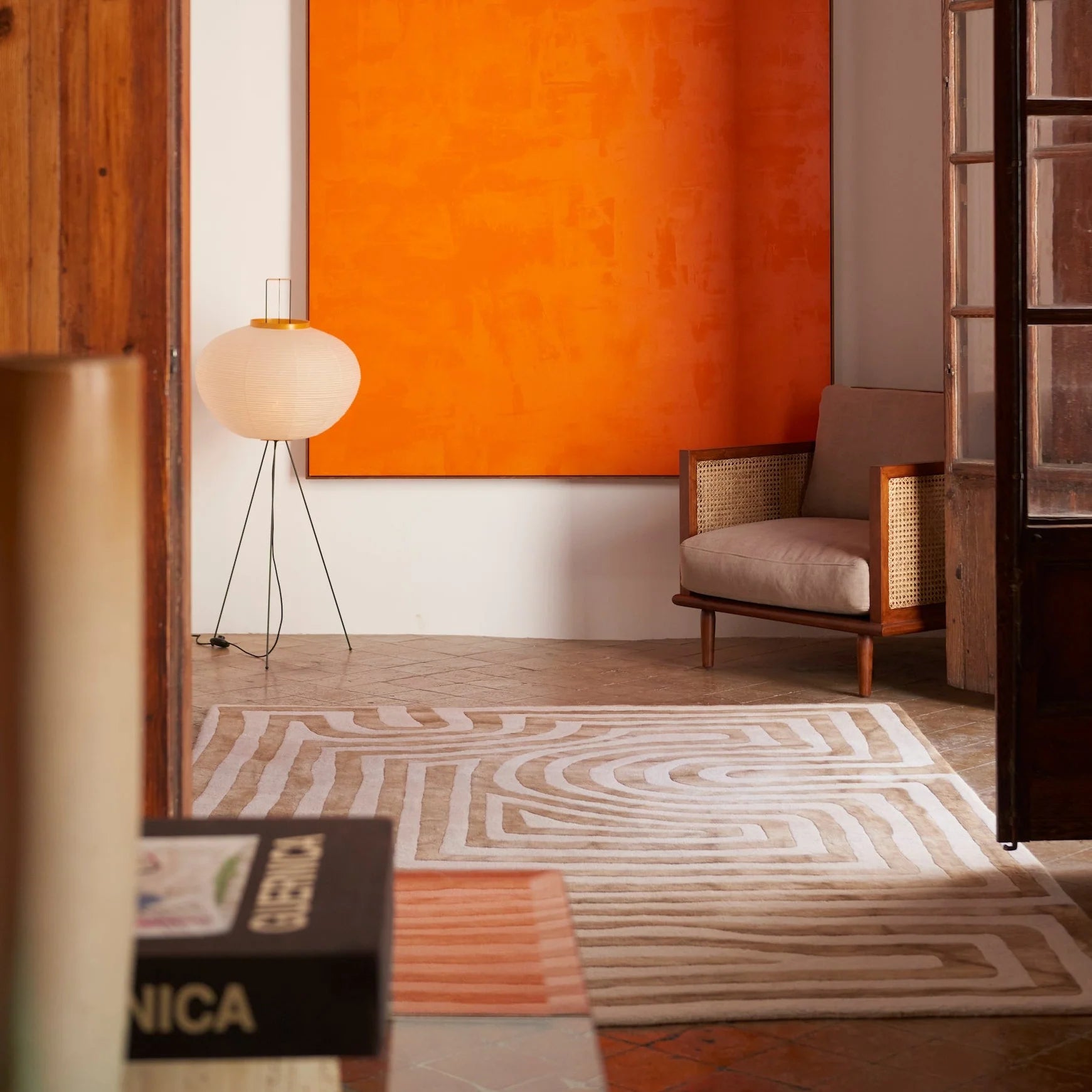 Dip Dye Labyrinth Rug Beige