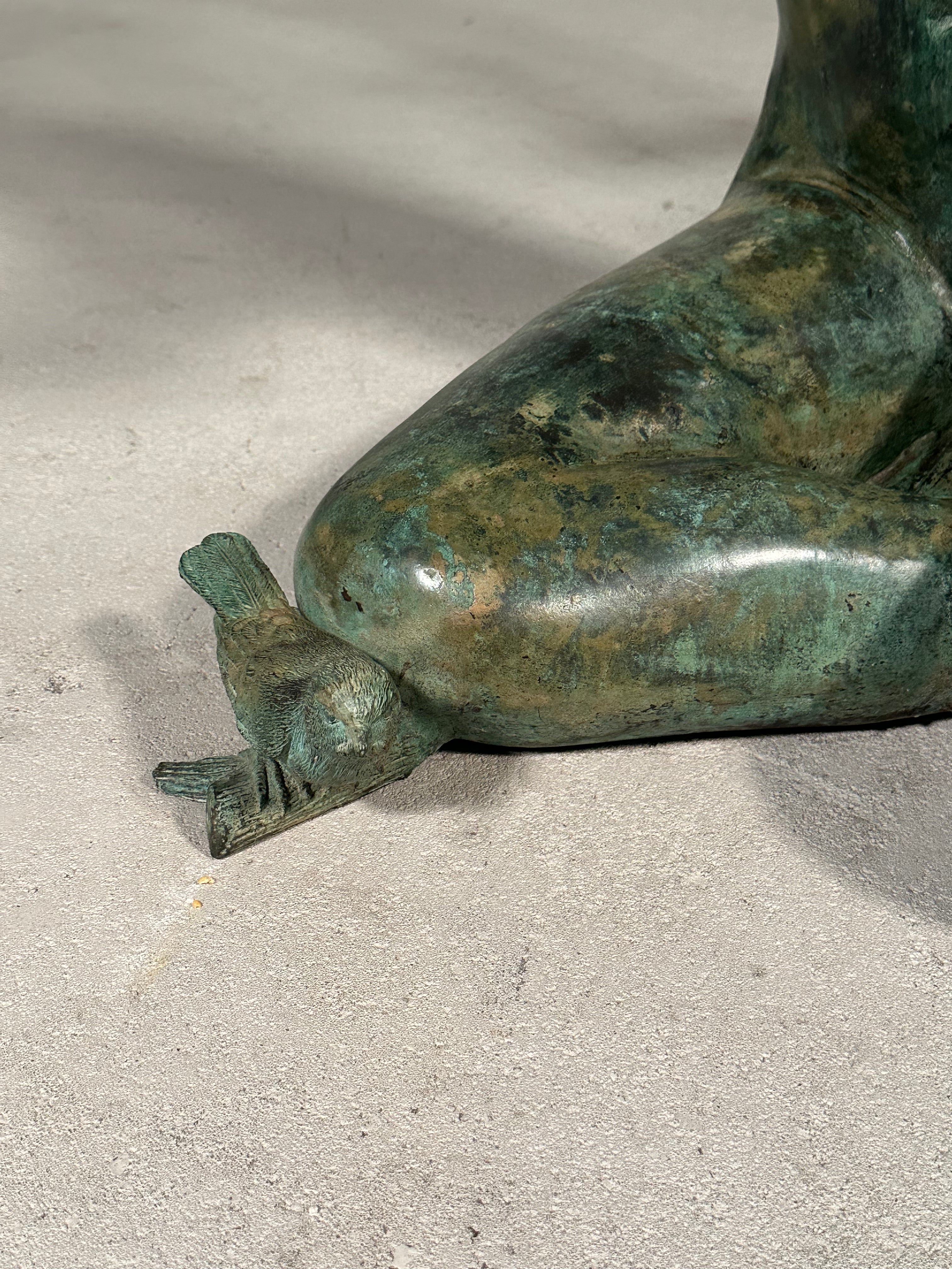 Bronze Woman Sculpture Glass Dining Table