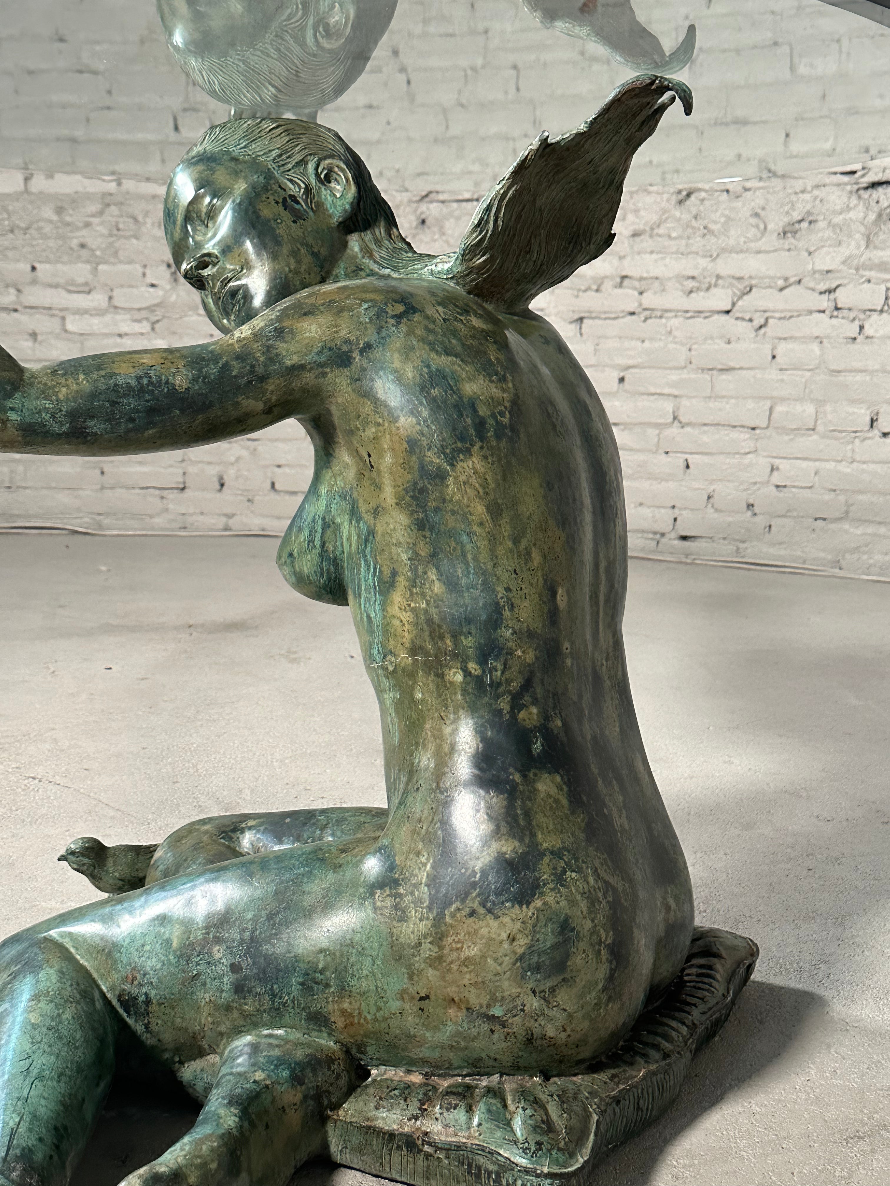 Bronze Woman Sculpture Glass Dining Table