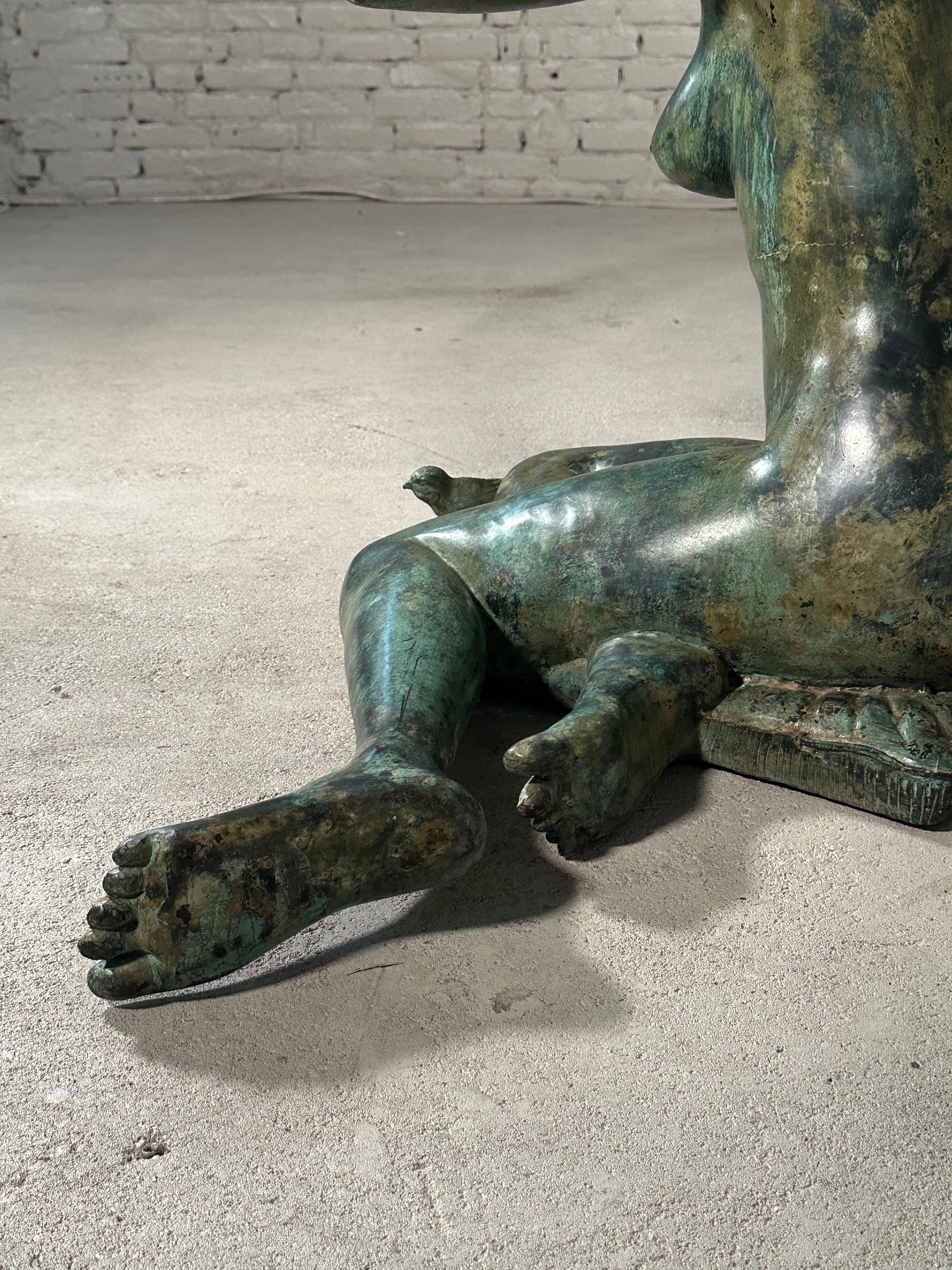 Bronze Woman Sculpture Glass Dining Table