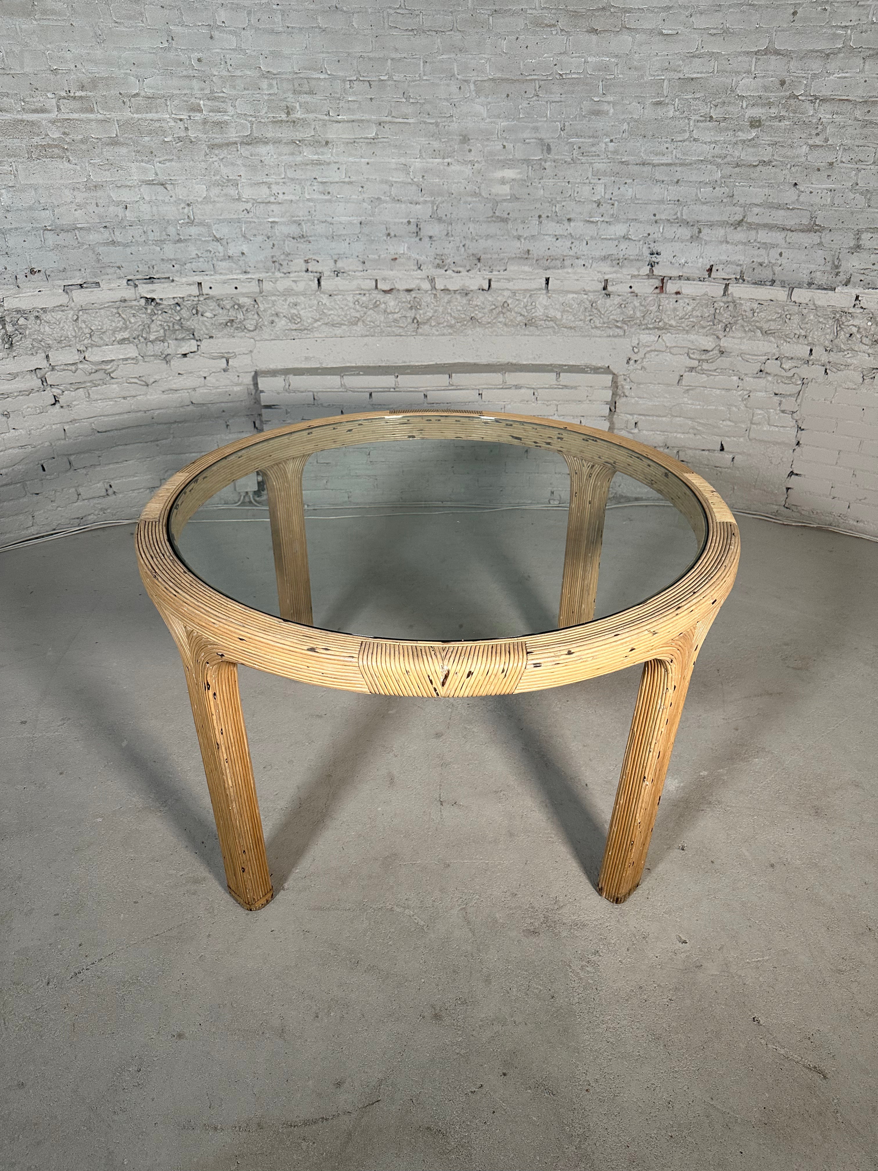 Rattan Round Dining Table with Glass Table Top