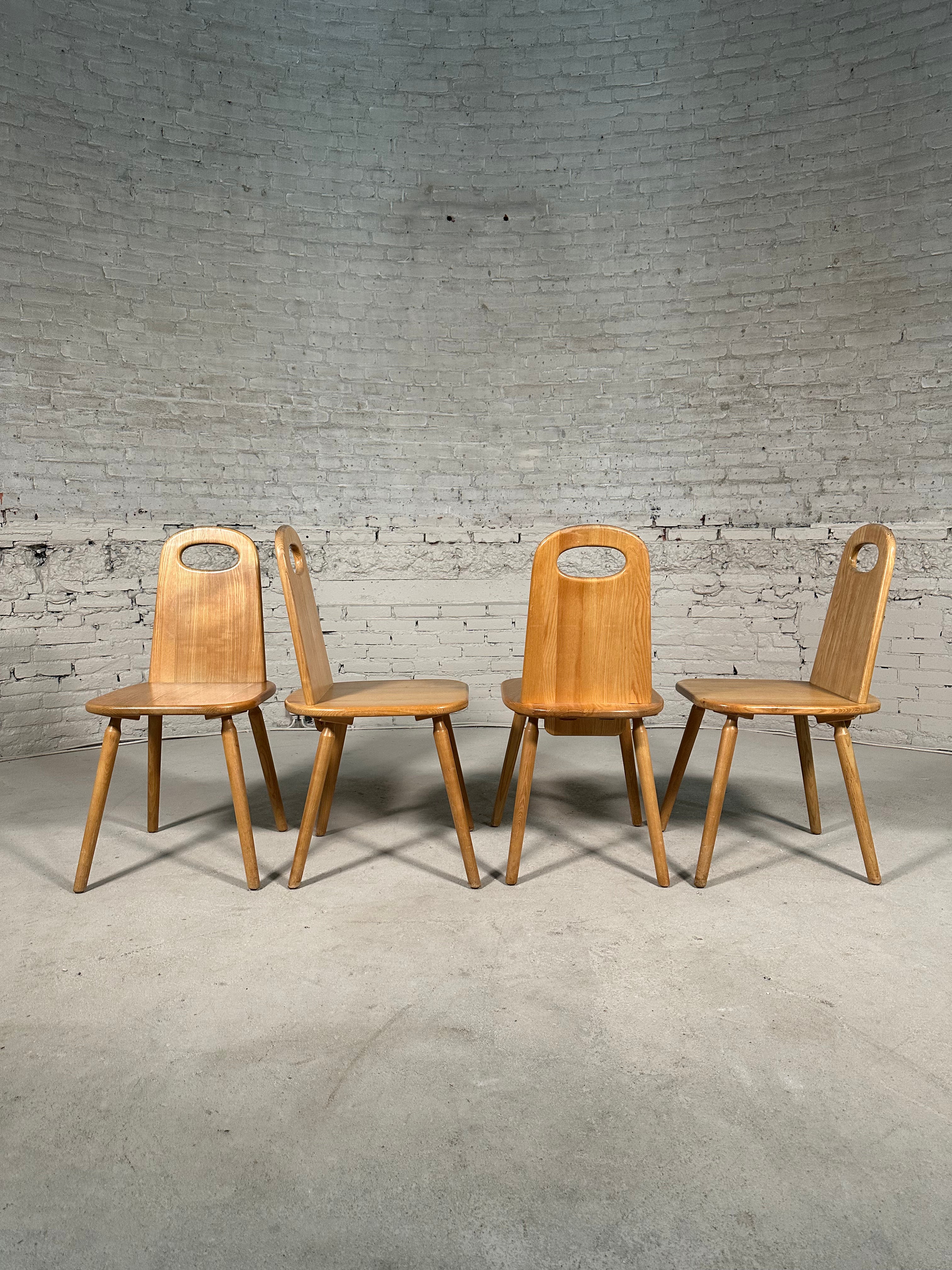 Four Solid Pine Dining Chairs