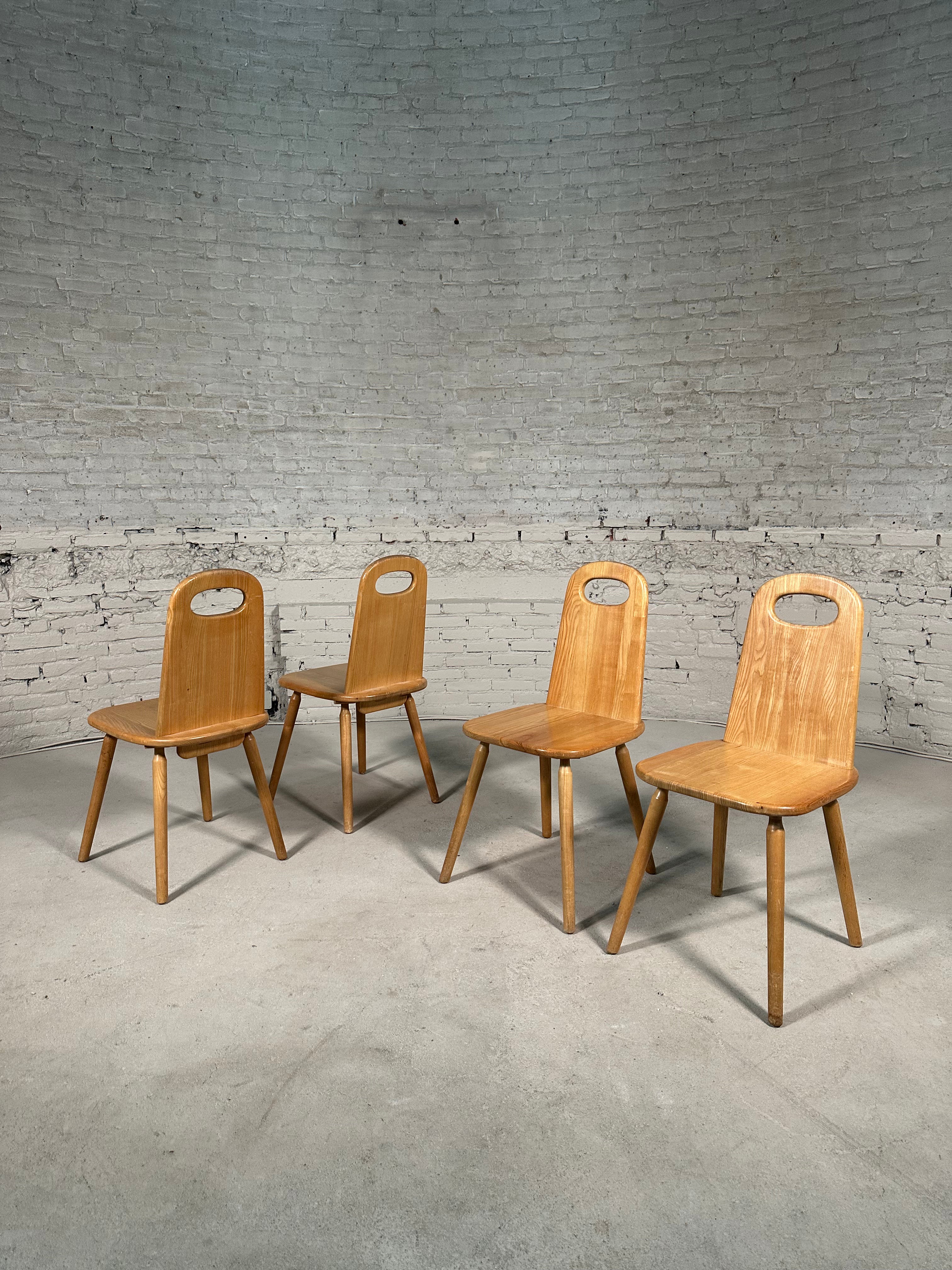 Four Solid Pine Dining Chairs