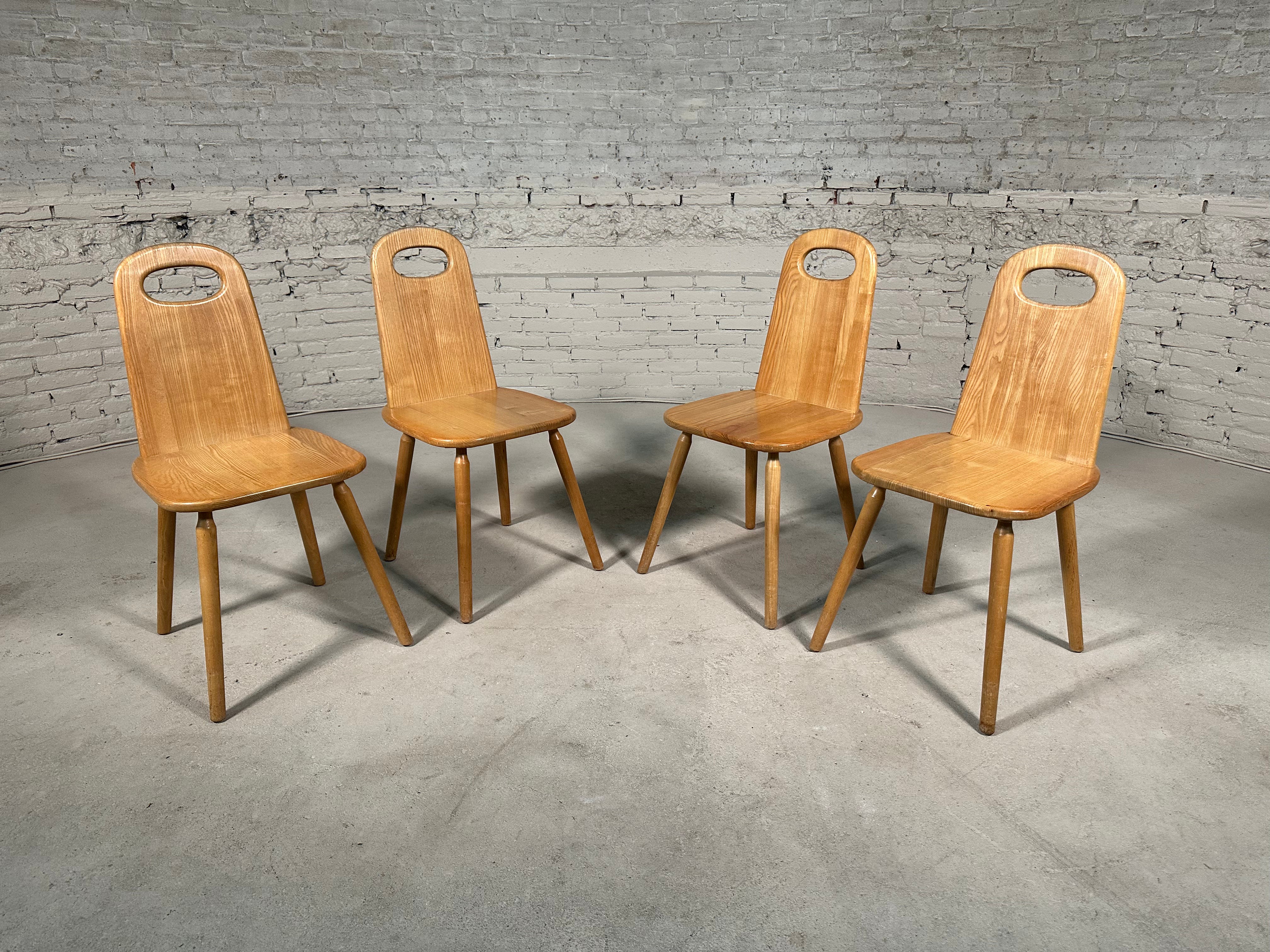 Four Solid Pine Dining Chairs