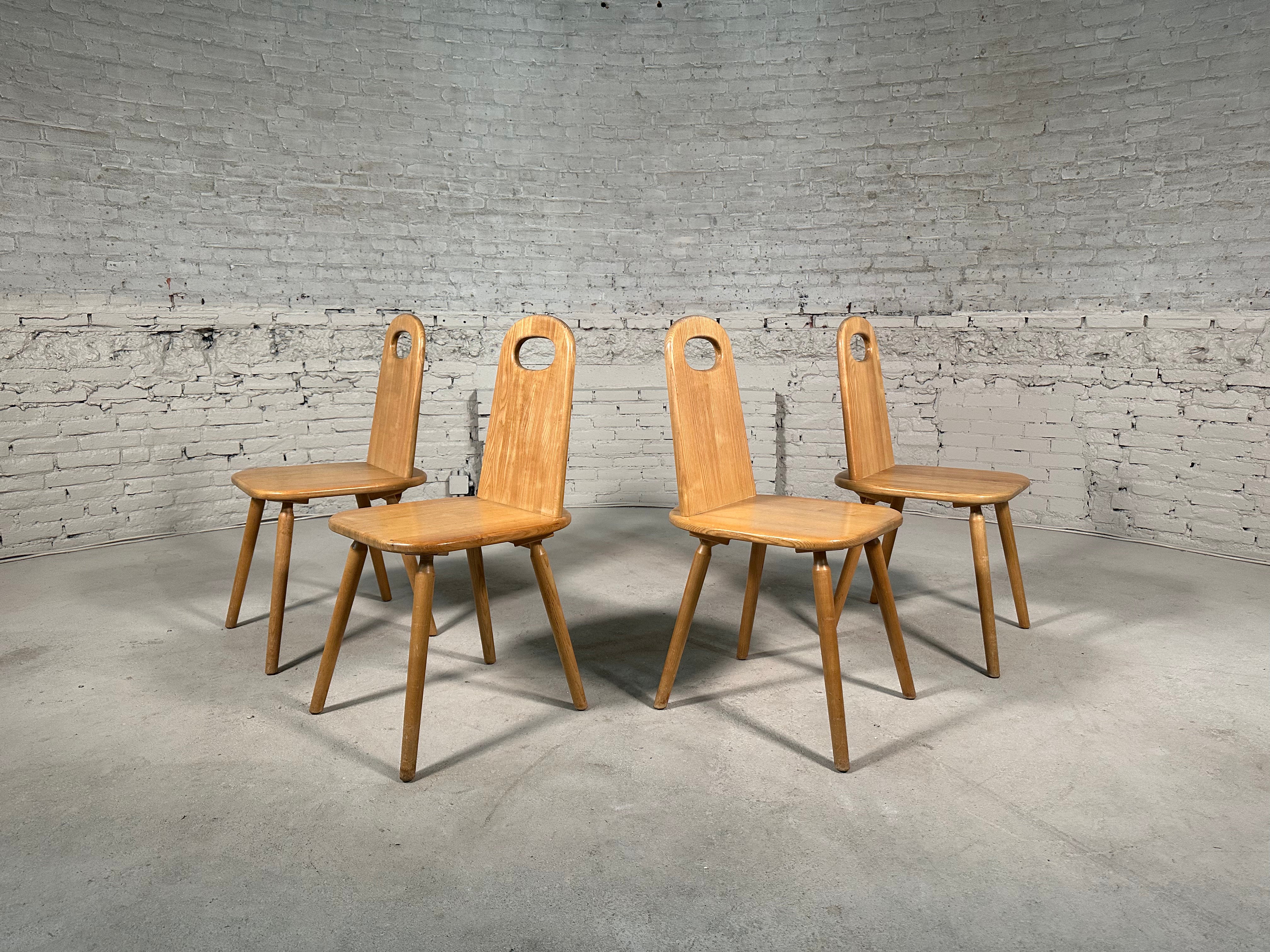 Four Solid Pine Dining Chairs