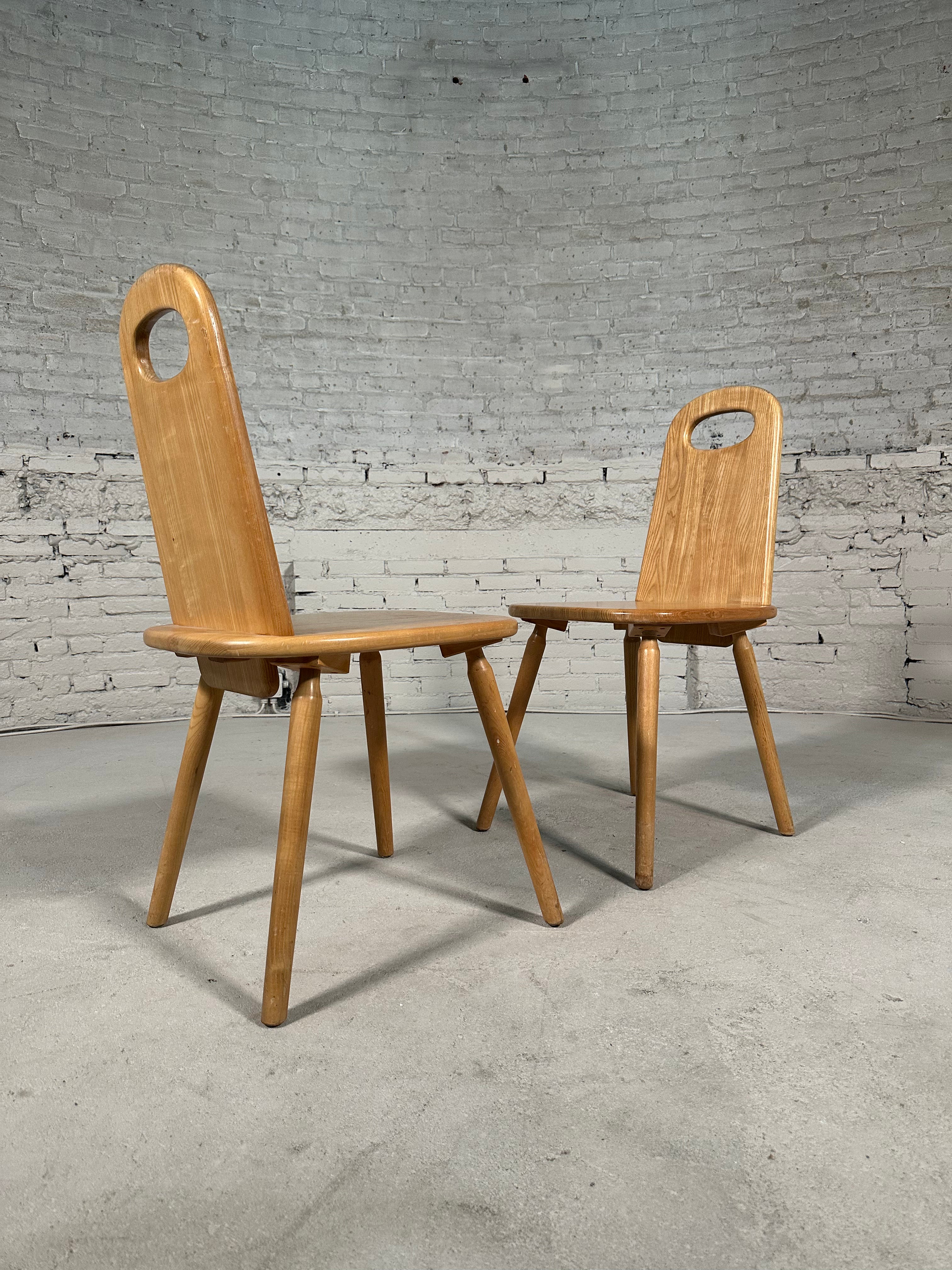 Four Solid Pine Dining Chairs
