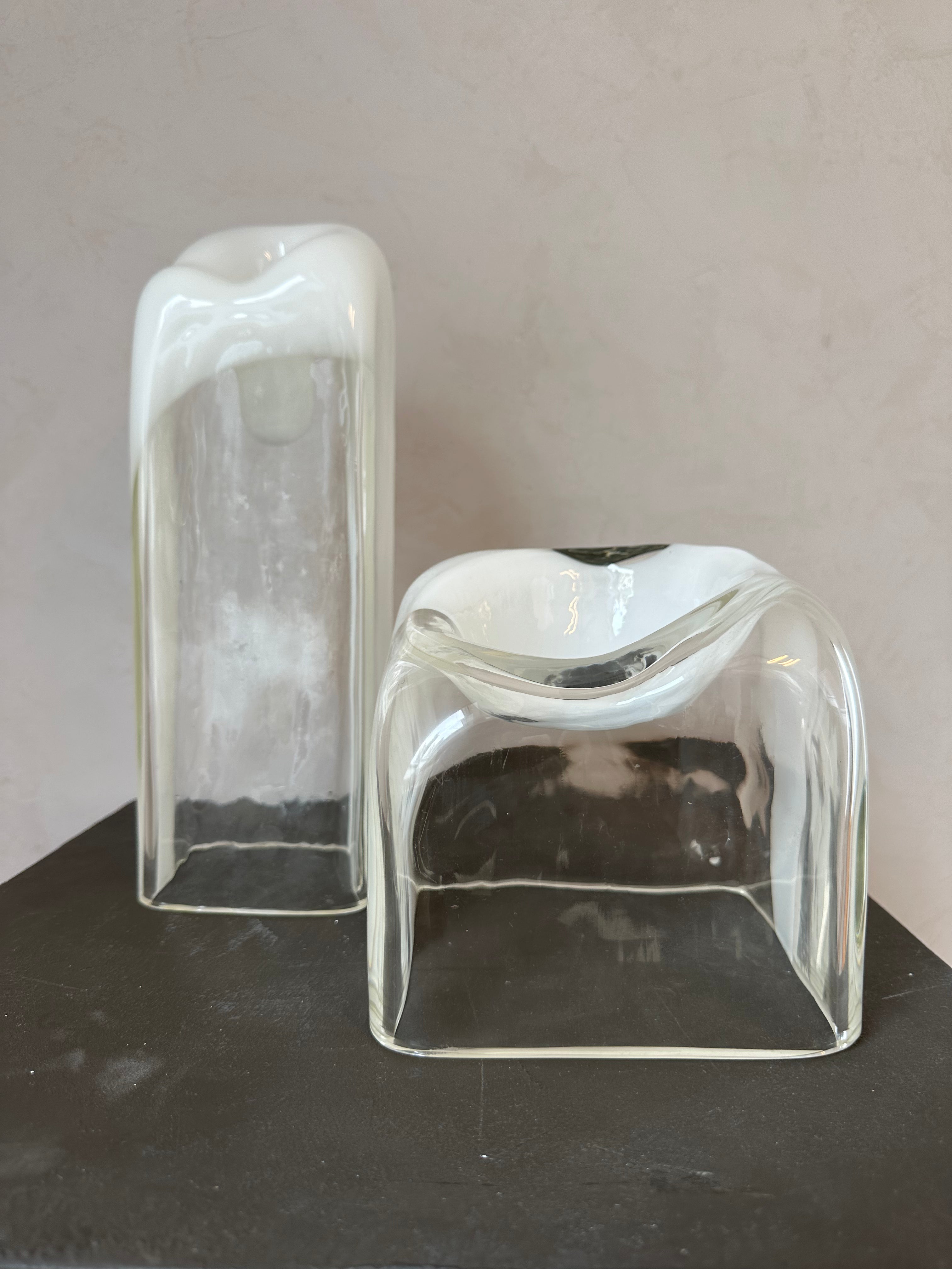 Carlo Nason Mazzega White/Clear Vases Set