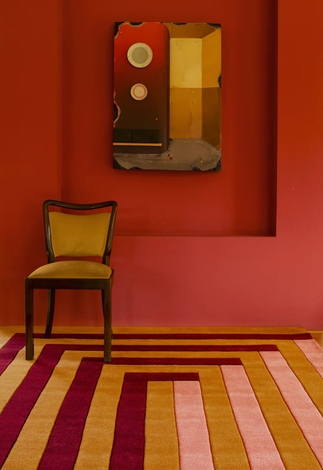 TEKLAN LABYRINTH WOOL RUG CORAL PINK