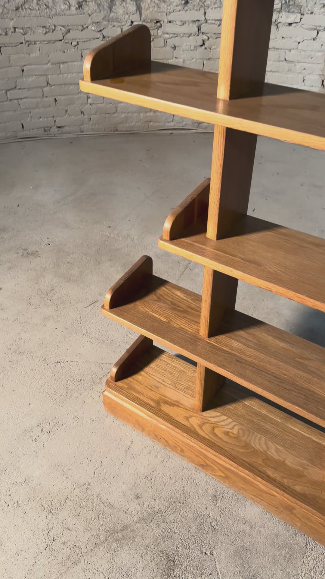 Load video: Modernism Oak Room Divider Shelf