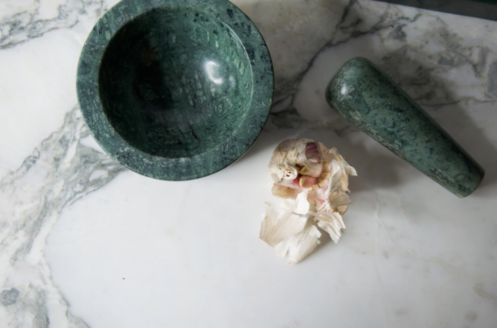 Mortar & Pestle in green marble